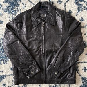 Men's GUESS Genuine Leather Bomber Flight Jacket LARGE